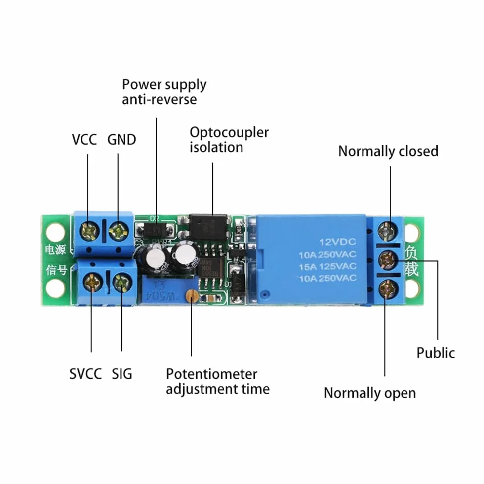 DollaTek 2 szt. DC 12 V moduł przekaźnika opóźnienia czasowego z transoptorem