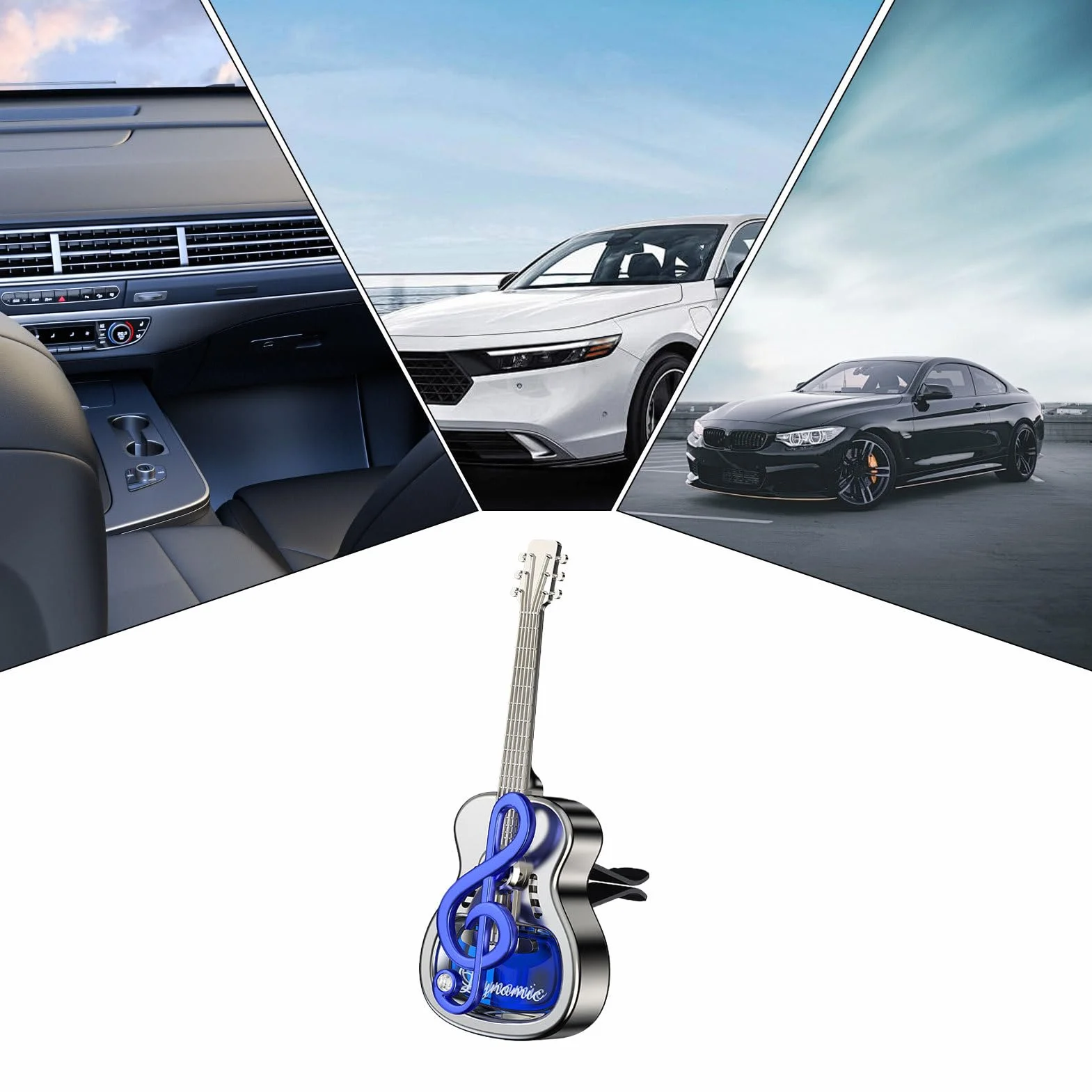 Guitar Shape Car Air Freshener Vent Clip Long Lasting Fragrance Dispenser ABS Metal