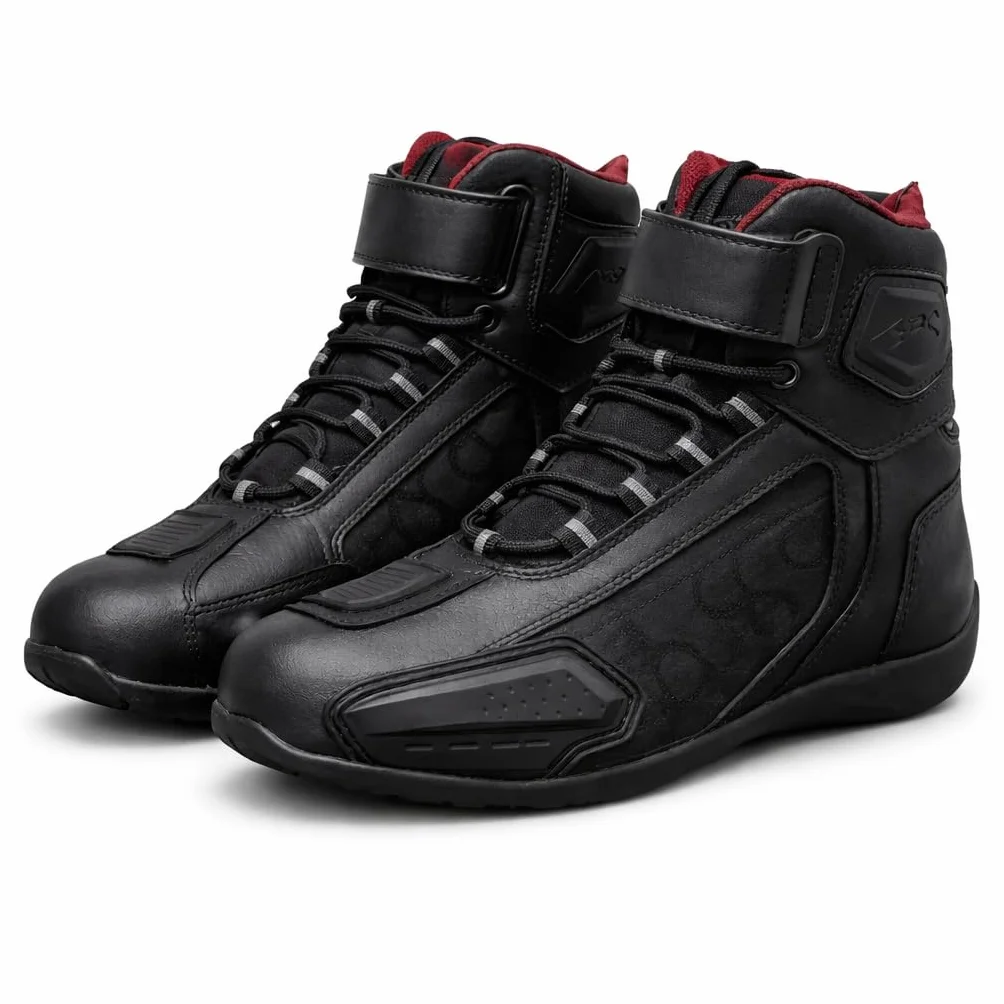 IsX Buty motocyklowe z systemem sznurowania, formowane suwaki na palce, boczny zamek błyskawiczny, antypoślizgowa podeszwa, czarne