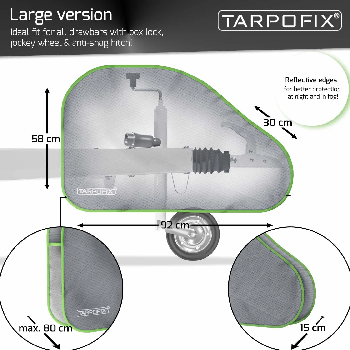 Tarpofix® Osłona dyszla przyczepy kempingowej, osłona haka holowniczego z podwójnym zamknięciem na zatrzask, wodoszczelna, uniwersalna osłona dyszla, do samochodów osobowych