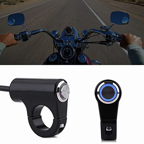 Keenso Motocyklowy przełącznik na kierownicę, 7/8", 22 mm, wodoszczelny, motocyklowy, przycisk na kierownicę (styl B Self-Locking Button with Light)