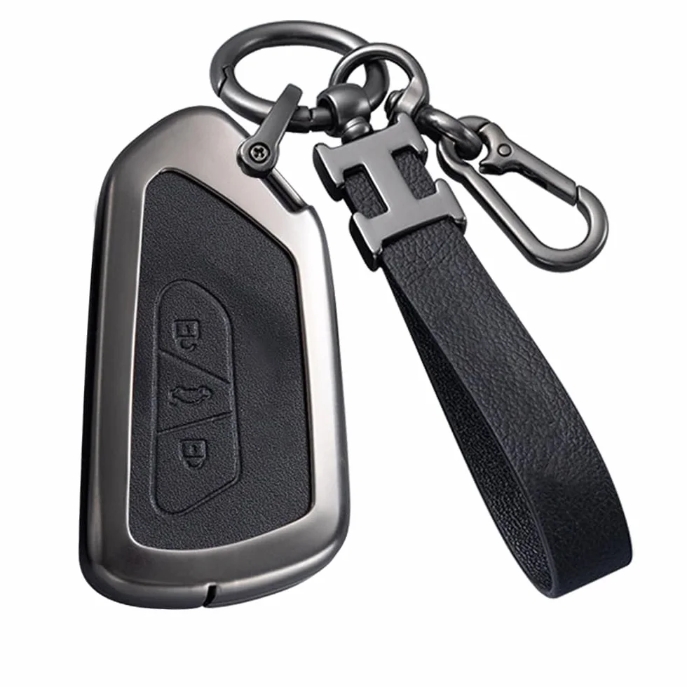 Obudowa na kluczyki samochodowe VW Volkswagen ID3 ID4 Seat Leon MK4 Golf 8 GTI Skoda Octavia Tarraco Ateca 3-przyciskowa ze stopu aluminium skóra czarny