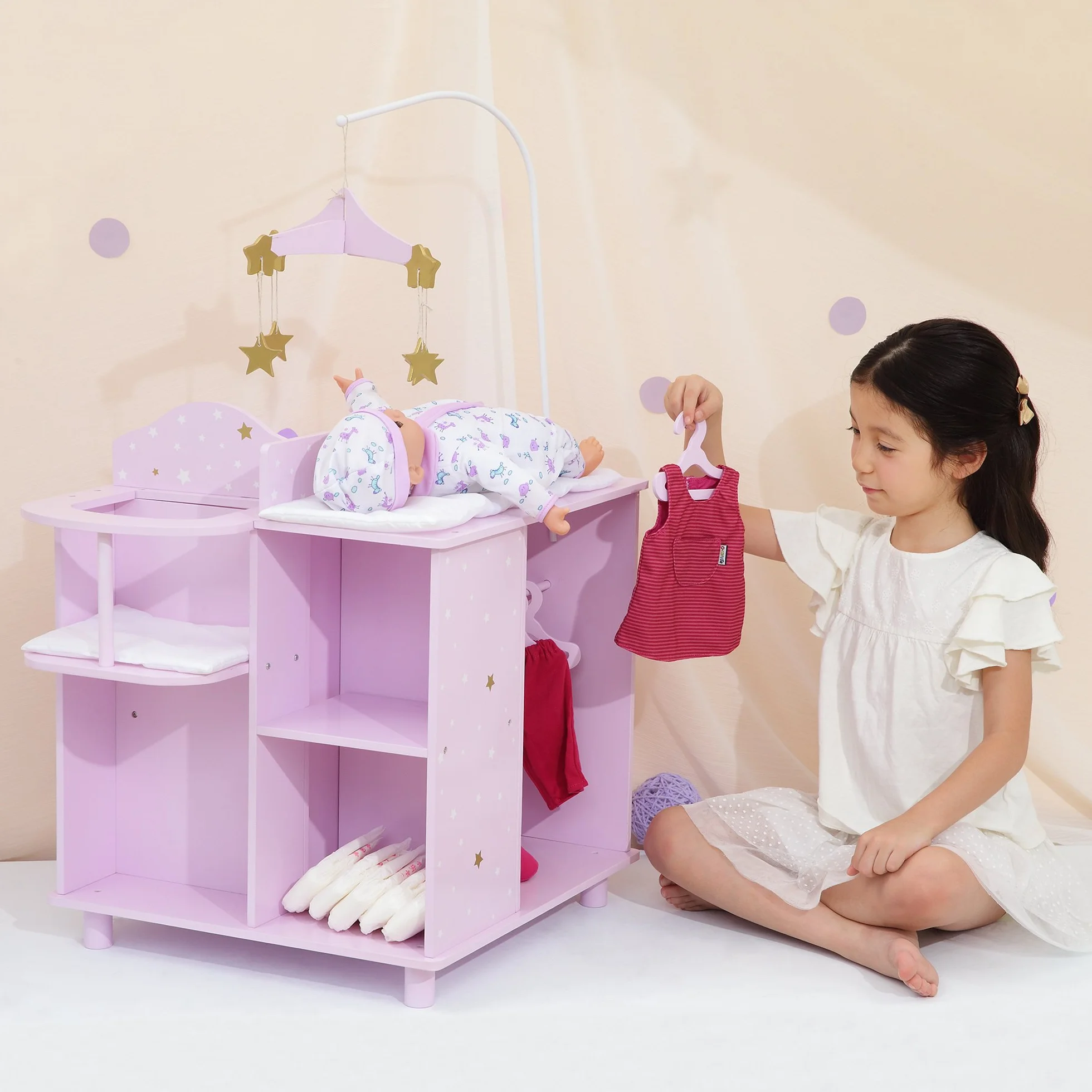 Olivia's Little World Liliowy Przewijak i Schowek dla Lalek TD-0203AP | Meble dla Lalek