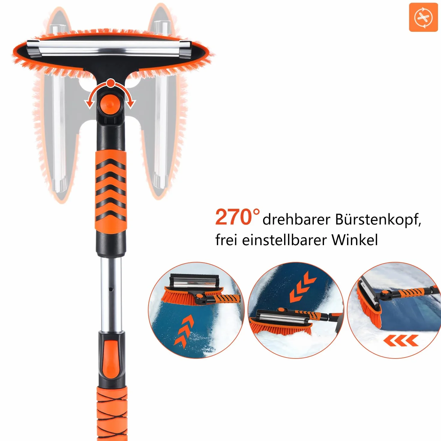 Skrobaczka do lodu 3 w 1 107 cm, zdejmowana szczotka do śniegu z raklą, obrotowa głowica