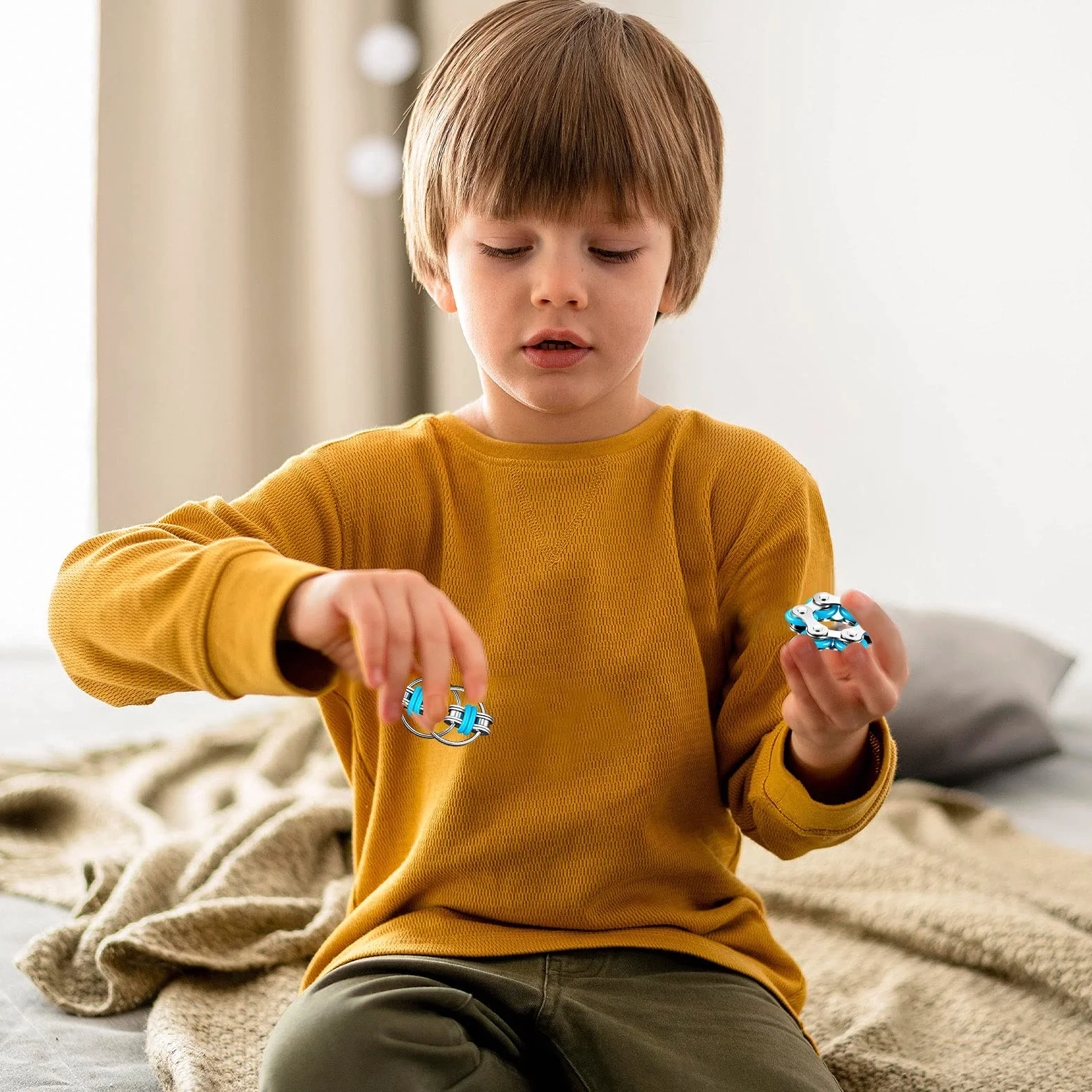 Łańcuch rowerowy Fidget Toys, cztery kółka i breloczek do kluczy dla osób z ADHD, ADD, autyzmem, łagodzący lęk, dla dorosłych i nastolatków