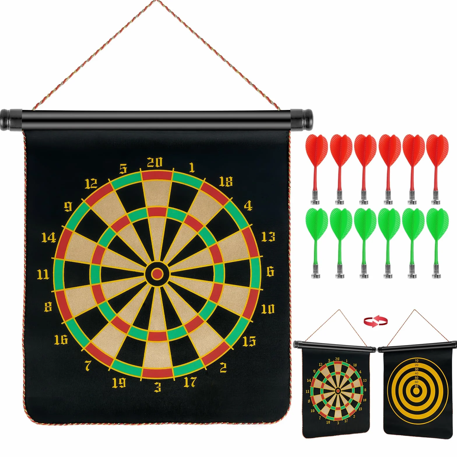 flintronic Magnetyczna gra planszowa do rzutek dla dzieci, 12"/15"/17" wisząca tablica do rzutki dla dzieci z 14 rzutkami, do rodzinnych gier wewnątrz i na zewnątrz