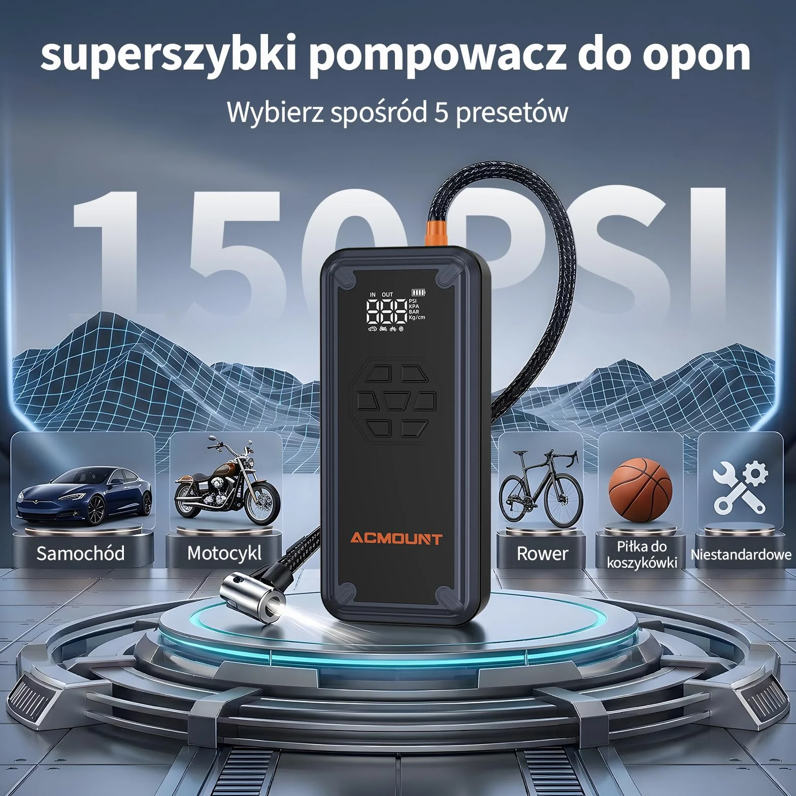 Acmount Powerbank Rozruchowy, 7000A Powerbank Rozruchowy z Kompresorem 150PSI, Rozruchowy Powerbank do Samochodów Osobowych (Do 9L Benzyny i 8L Diesla) z Ekranem LCD i Latarką LED 600 Lumenów