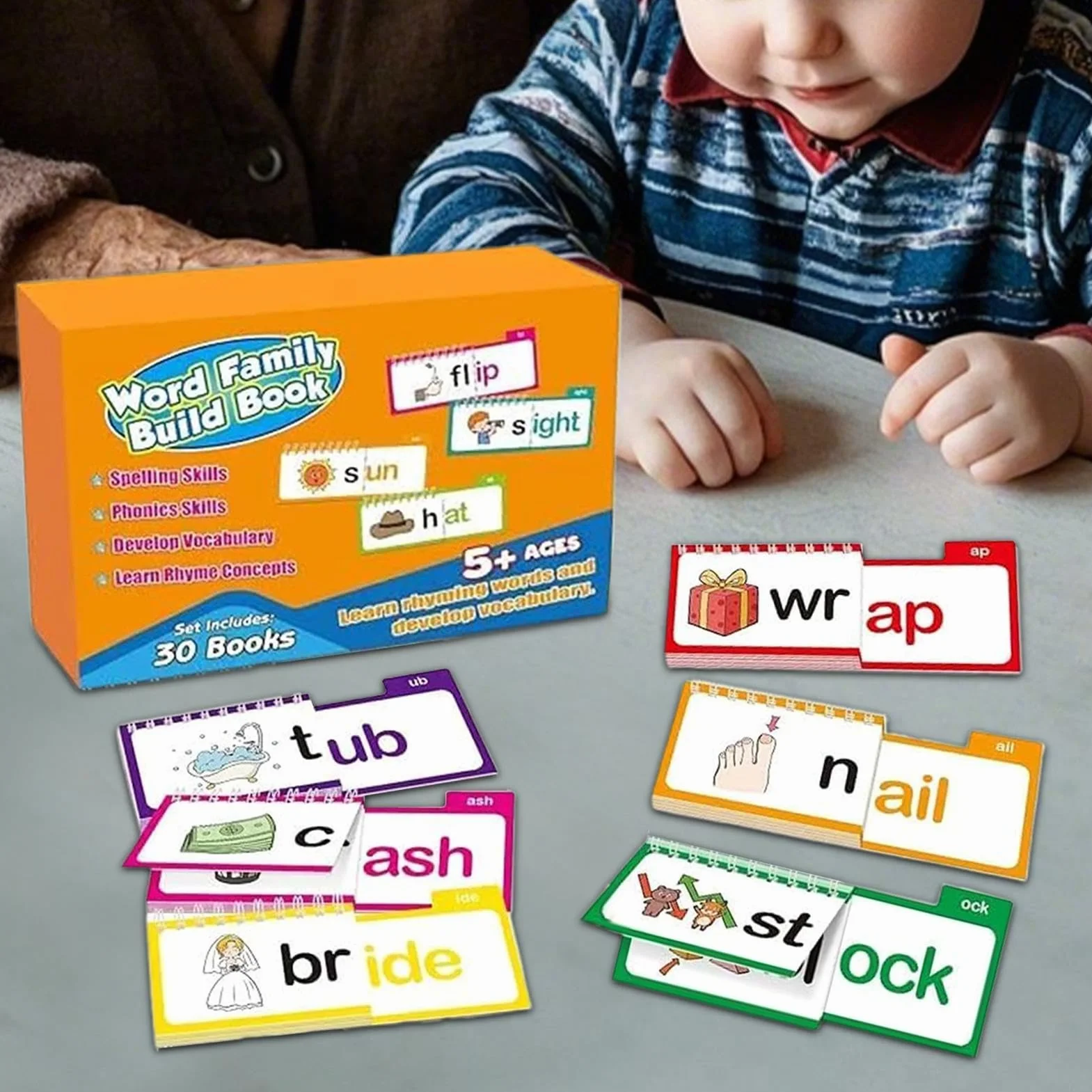 Read and Rhyme Book, Activity Word Family Build Book, 9.84x6.69in Learn to Read Phonics, Letter Sounds with Sight Words for Kids and Early Preschool Educational Games
