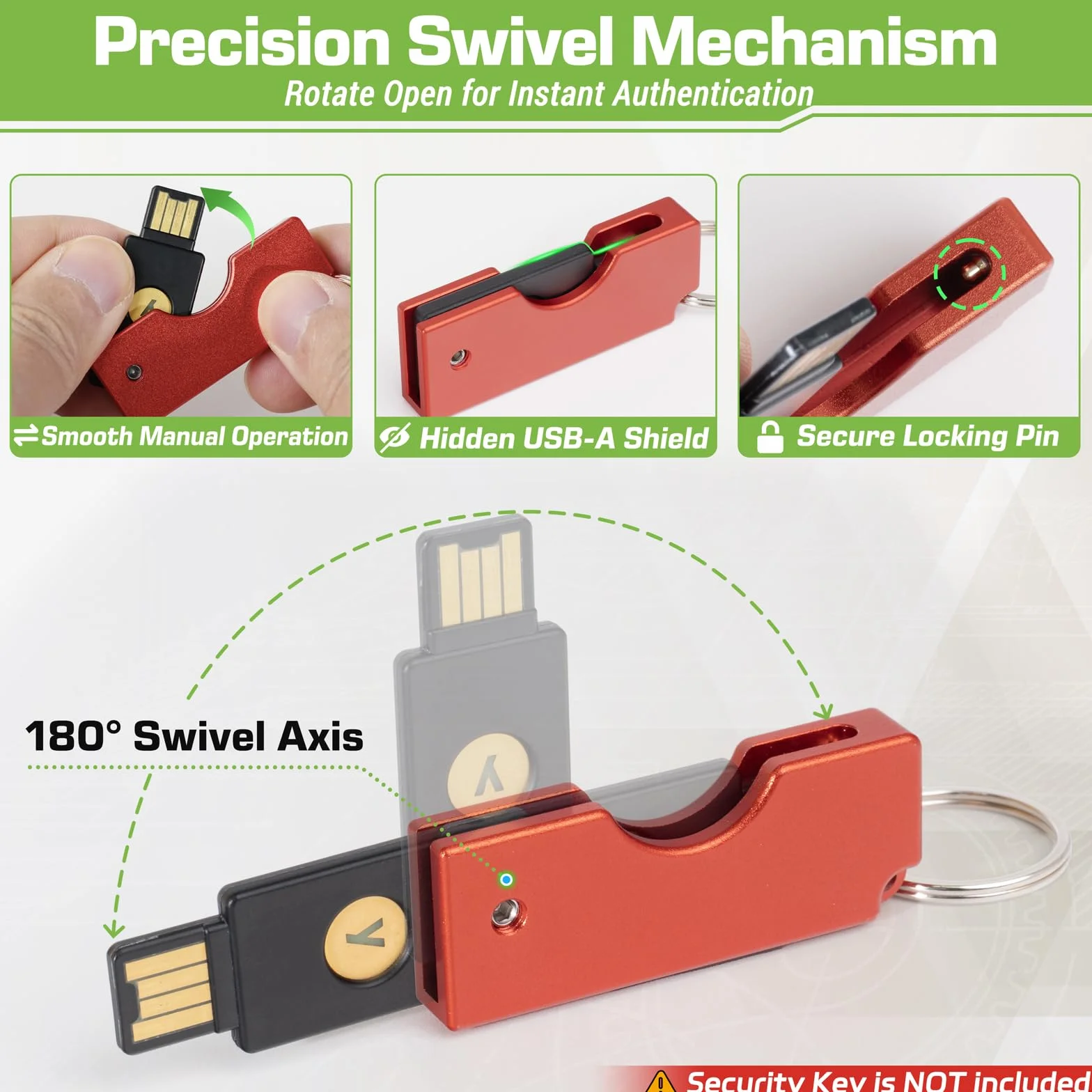 Metalowa składana obrotowa osłona kompatybilna z Yubico NFC/YubiKey 5 NFC / 5 NFC FIPS, USB-A, odporna na zarysowania obudowa ze stopu aluminium