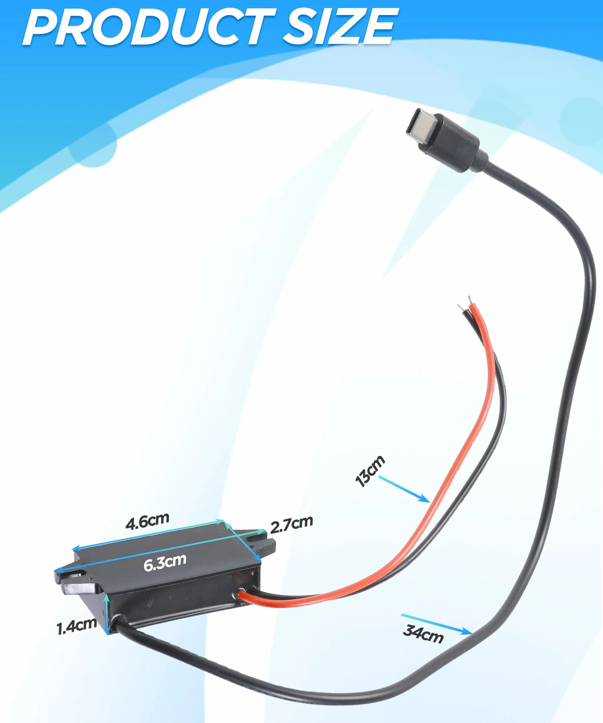 Konwerter mocy do samochodu, wodoodporny konwerter DC-DC 12 V do 5 V 3 A ze złączem adaptera typu C, regulatorem napięcia samochodowego USB, odpowiedni do pojazdów, ciężarówek, przyczep