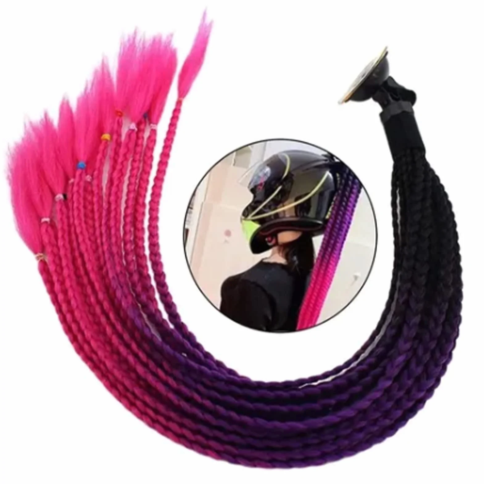 Warkocze do kasku motocyklowego, warkocze motocyklowe, warkocze na kask, kucyk, włosy, kask motocyklowy, warkocze z przyssawką, modne kolorowe warkocze motocyklowe