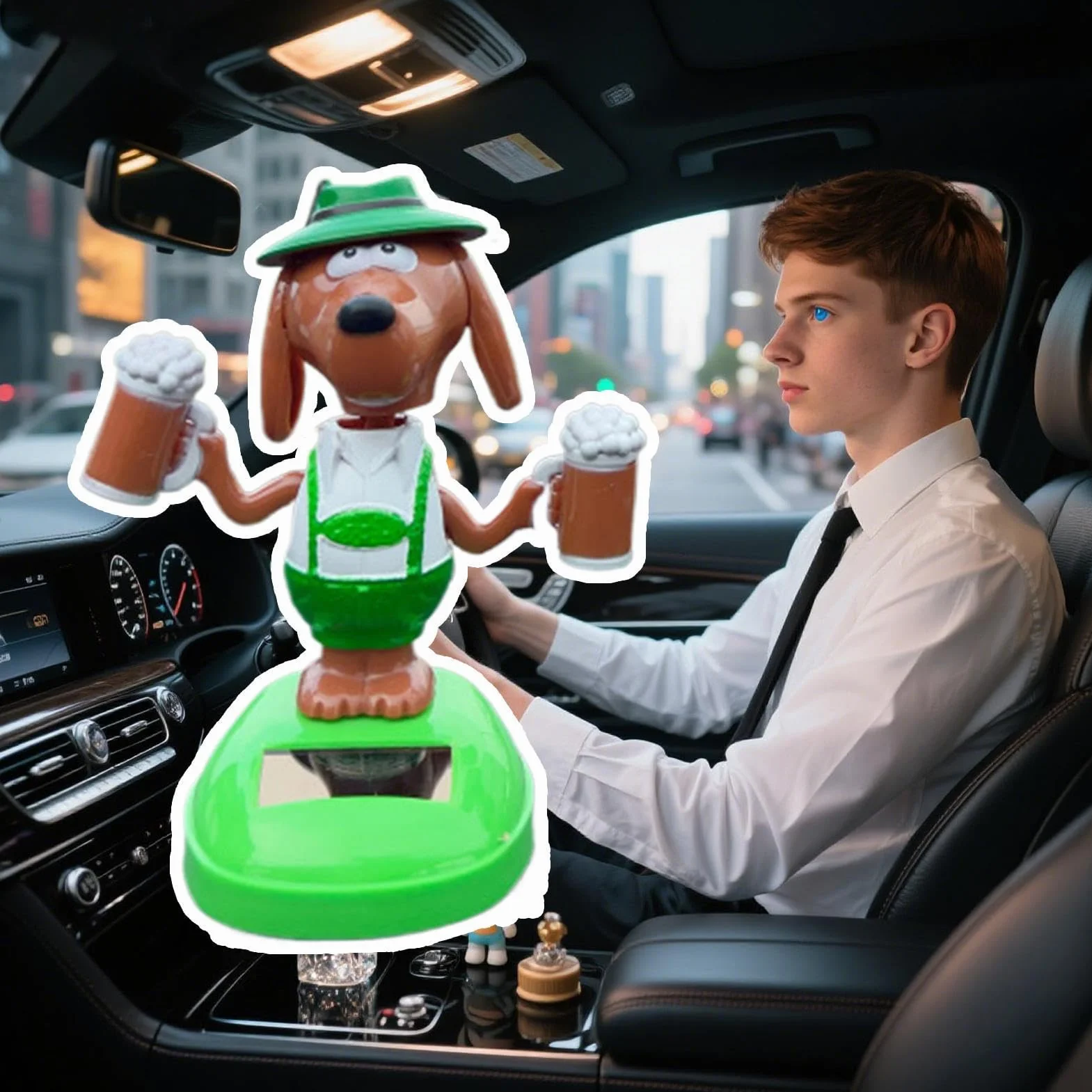 Dekoracja samochodowa, energia s?oneczna, uroczy, ruchomy pies, figurka do samochodu, desk? rozdzielcz? – zabawna figurka do ta?ca z piwem, dekoracja biurko, wycieczk? samochodow? do domu