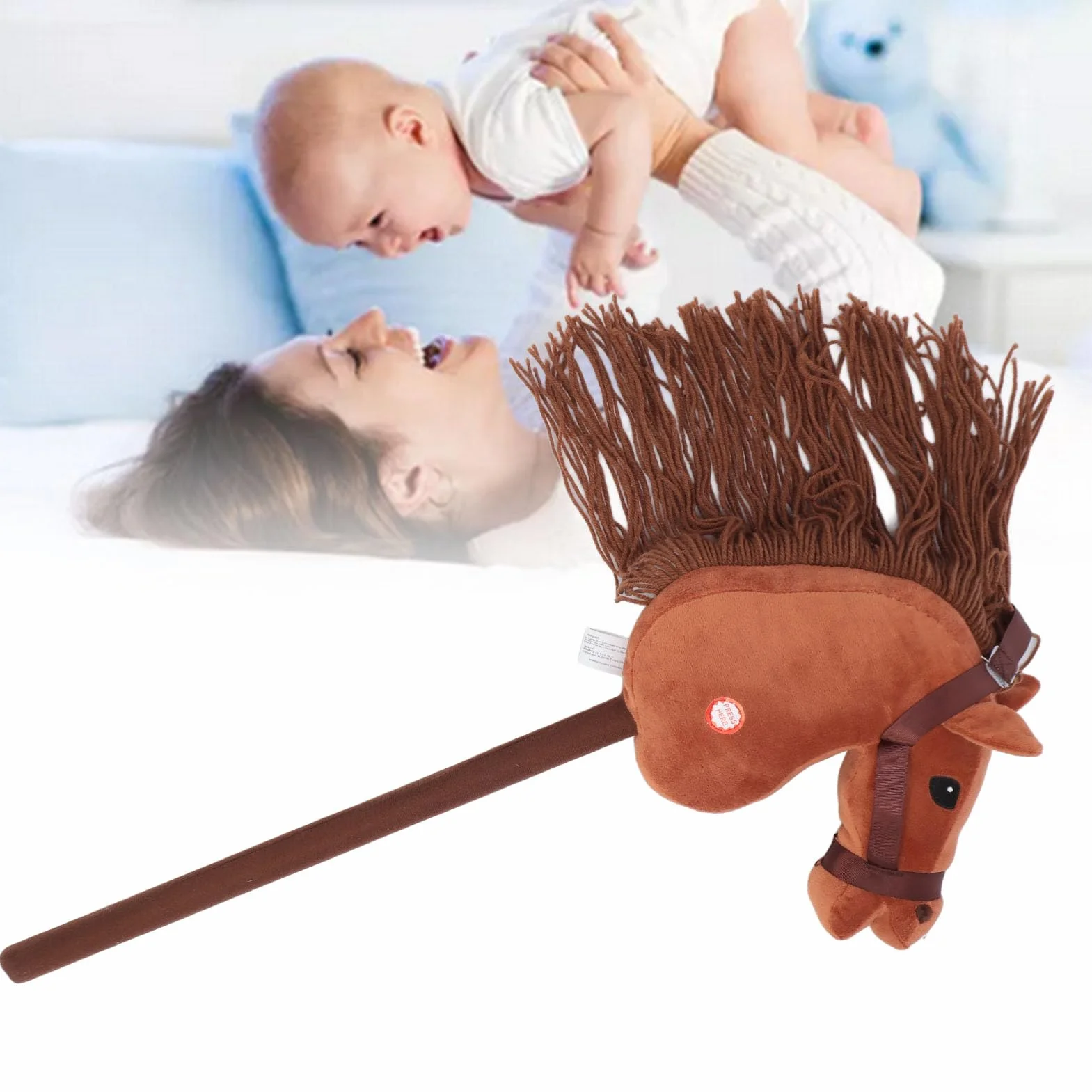 Wysokość 70 Cm Pluszowy Koń-zabawka Na Patyku Śliczny Wyraz 2 Efekt Dźwiękowy Na Zewnątrz Nadziewany Kij Konik Kij Koń z Drewnianymi Kołami Hobby Futro Konia (Głęboki brąz)