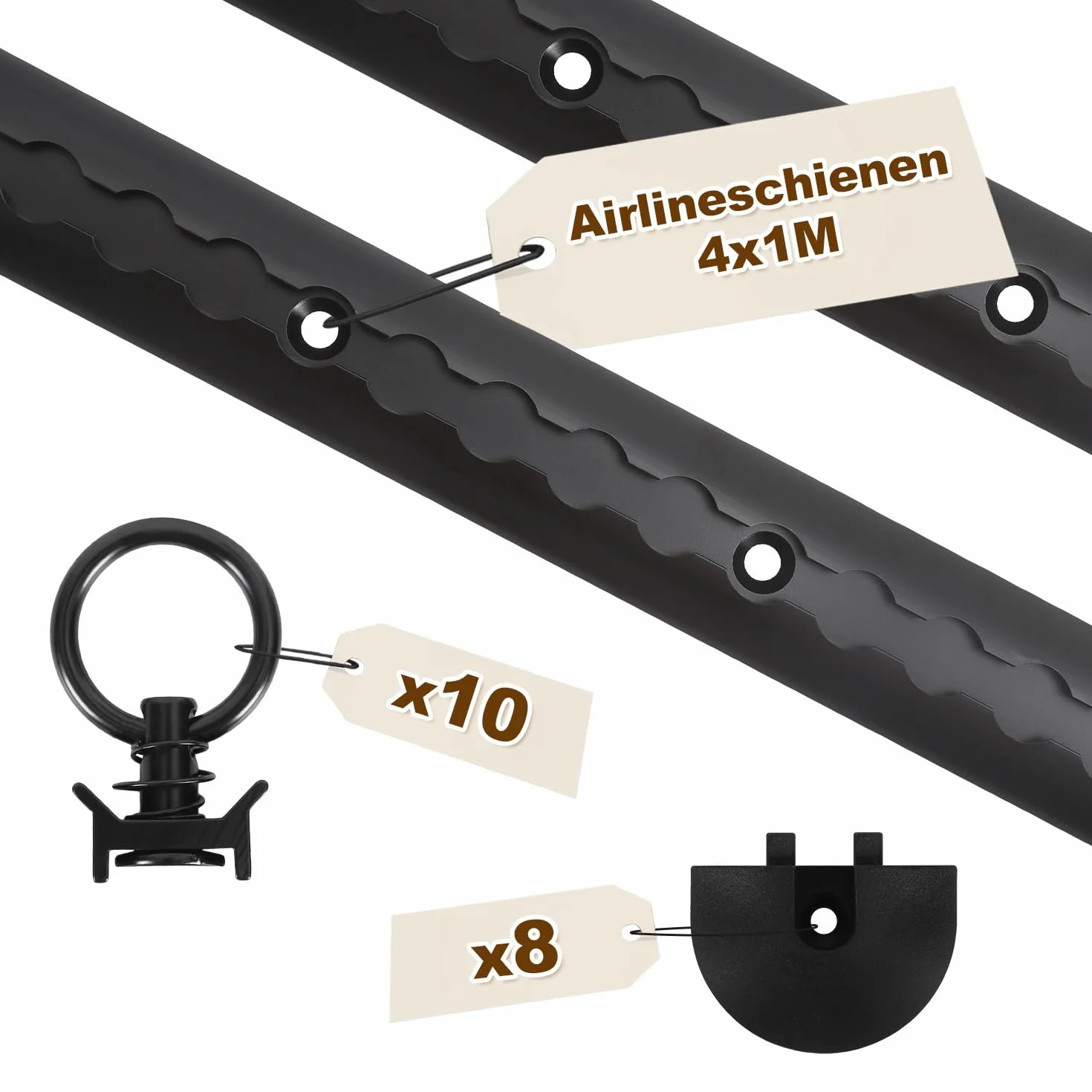 Aluminiowa szyna Airline 4x1 m anodowana półokrągła z otworami 10 oczkami 8 zaślepkami do przyczep