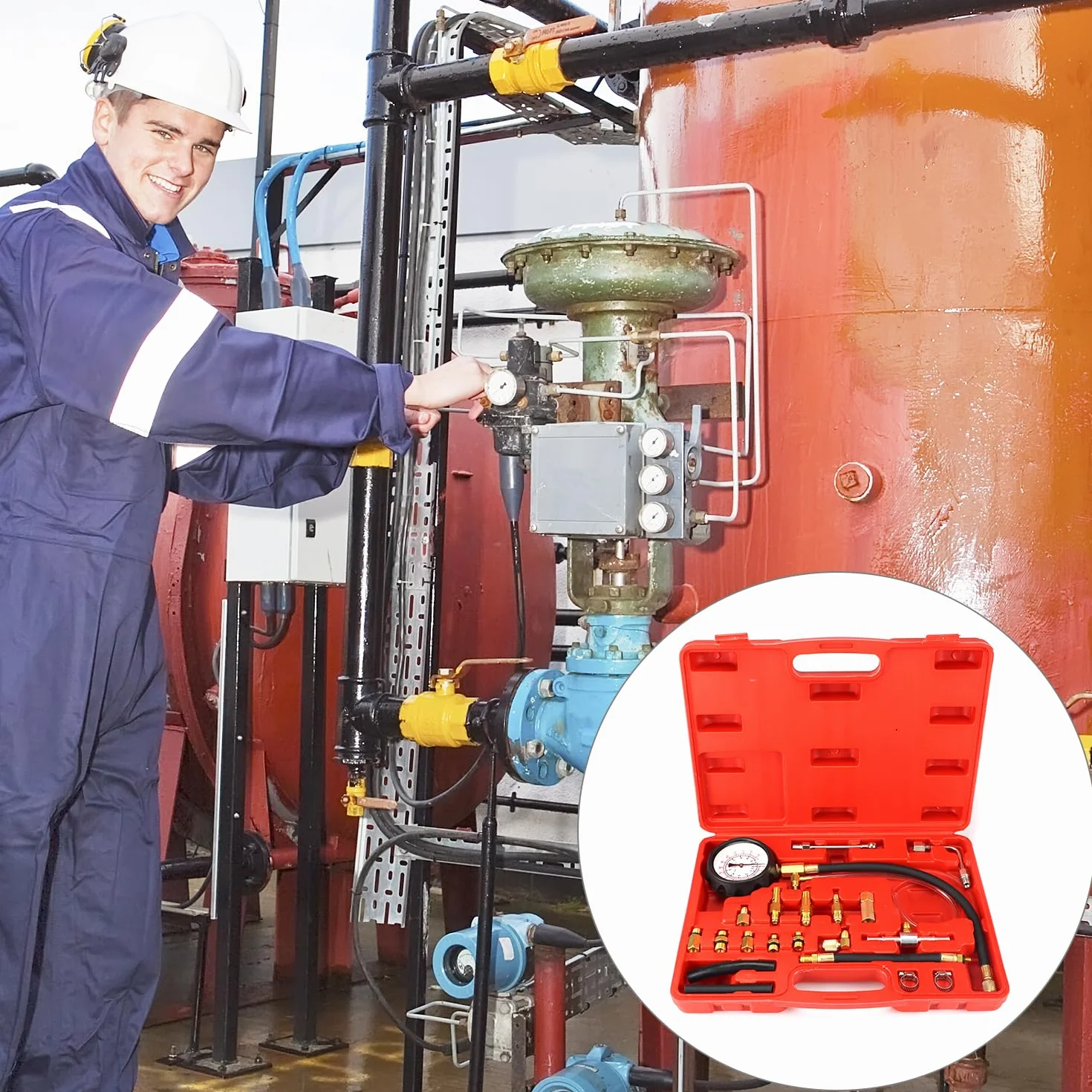 QWORK® Ciśnienie paliwa, miernik ciśnienia paliwa do systemów wtryskowych, 0-140 psi/0-10 bar manometr