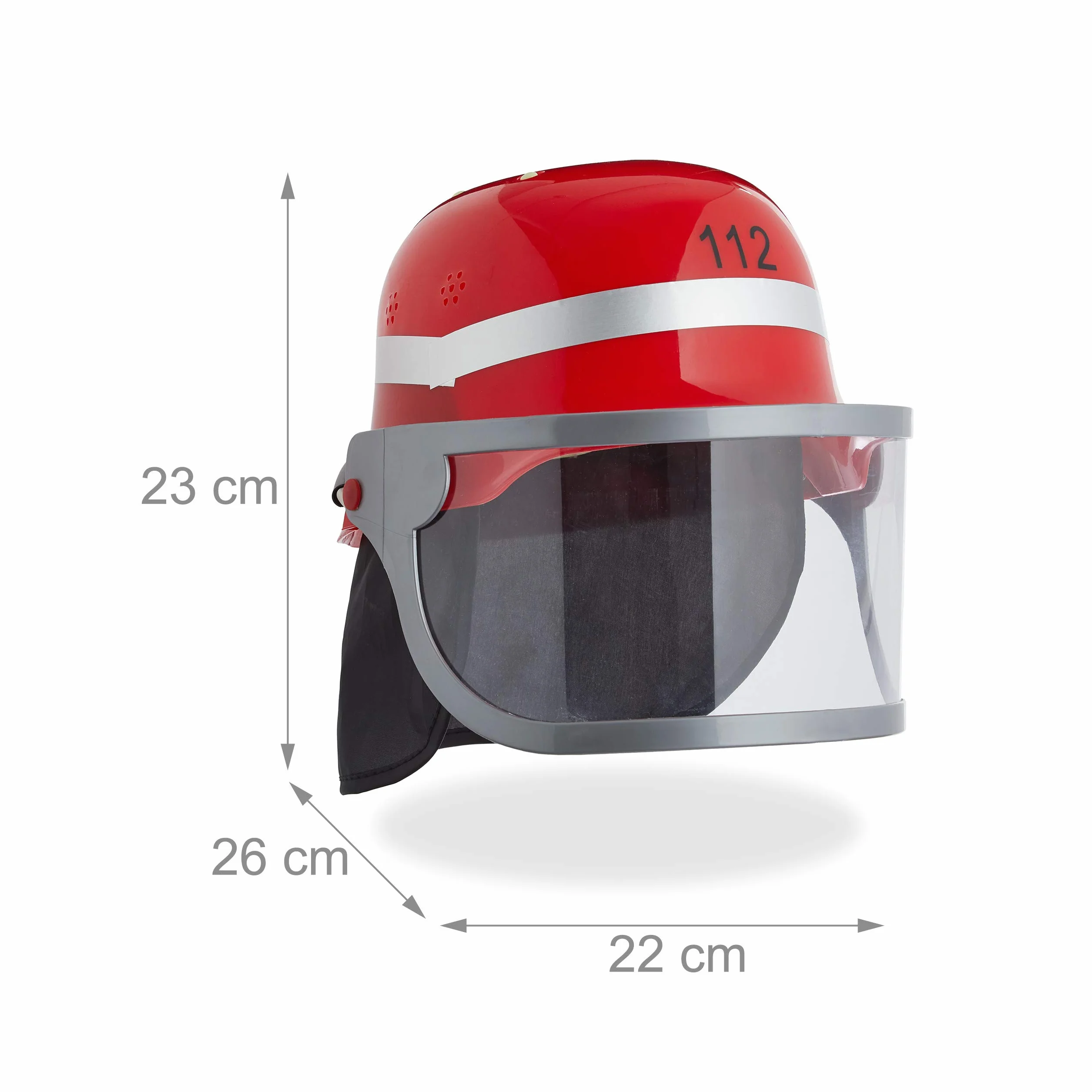 Relaxdays Kask strażacki dla dzieci, z wizjerem, chustą na kark i paskiem pod brodę, regulowany obwód głowy, kask strażacki, czerwony