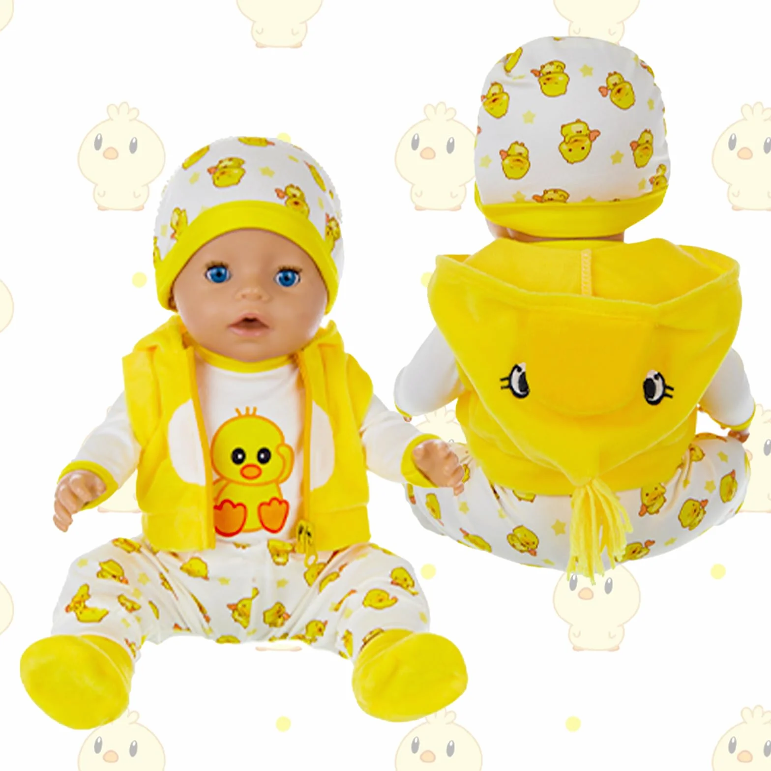 Ubranie dla lalka 35-43 cm, w zestawie: górna część, spodnie, kamizelki, kapelusz, plecak, skarpetki, żółta kaczka, ubrania dla nowego dziecka 14-17 cali, dla chłopców