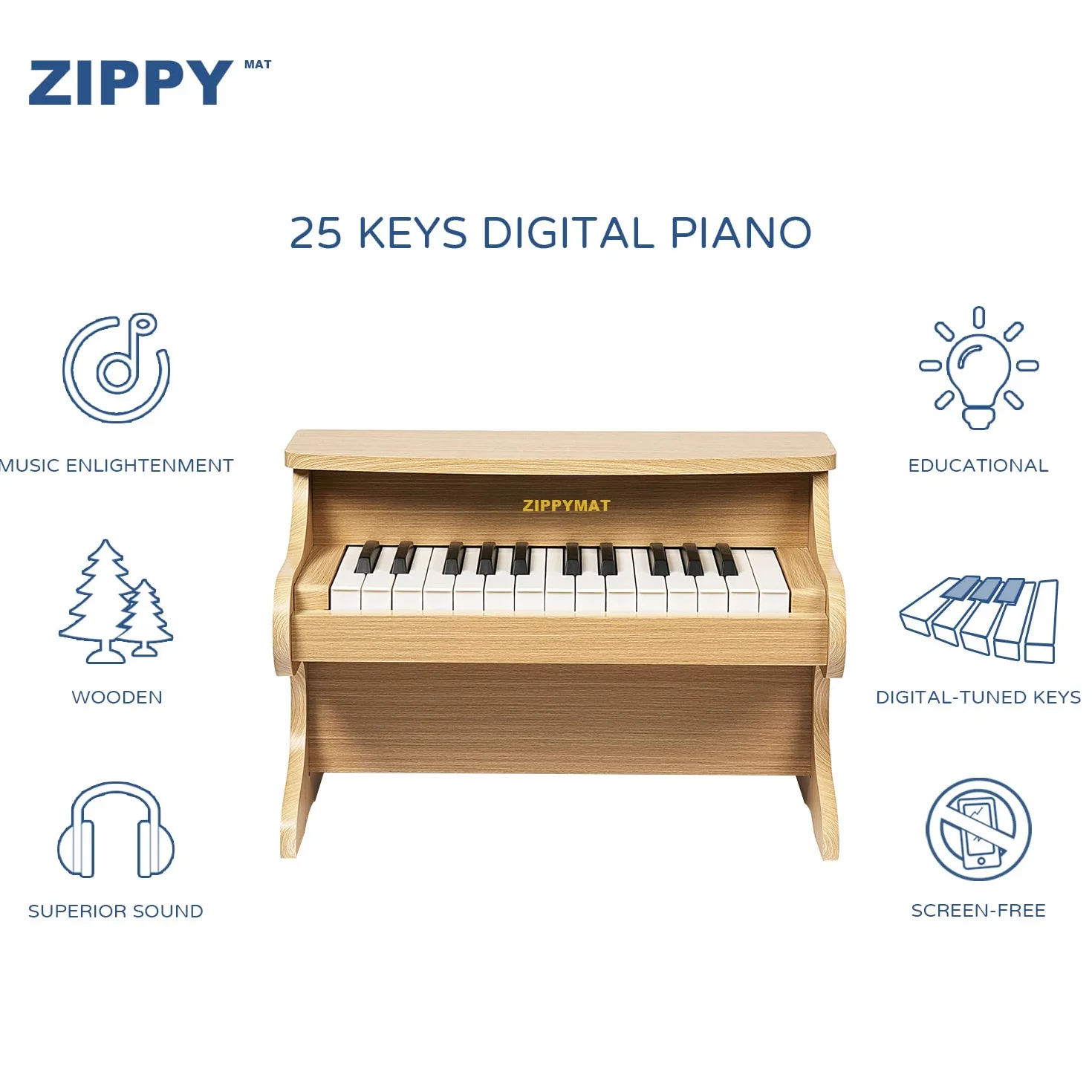 Klawiatura fortepianowa dla dzieci, 25 klawiszy, mini instrument do nauki muzyki, zabawka, drewniane fortepian dla małych dzieci, dziewcząt i chłopców (Dąb)