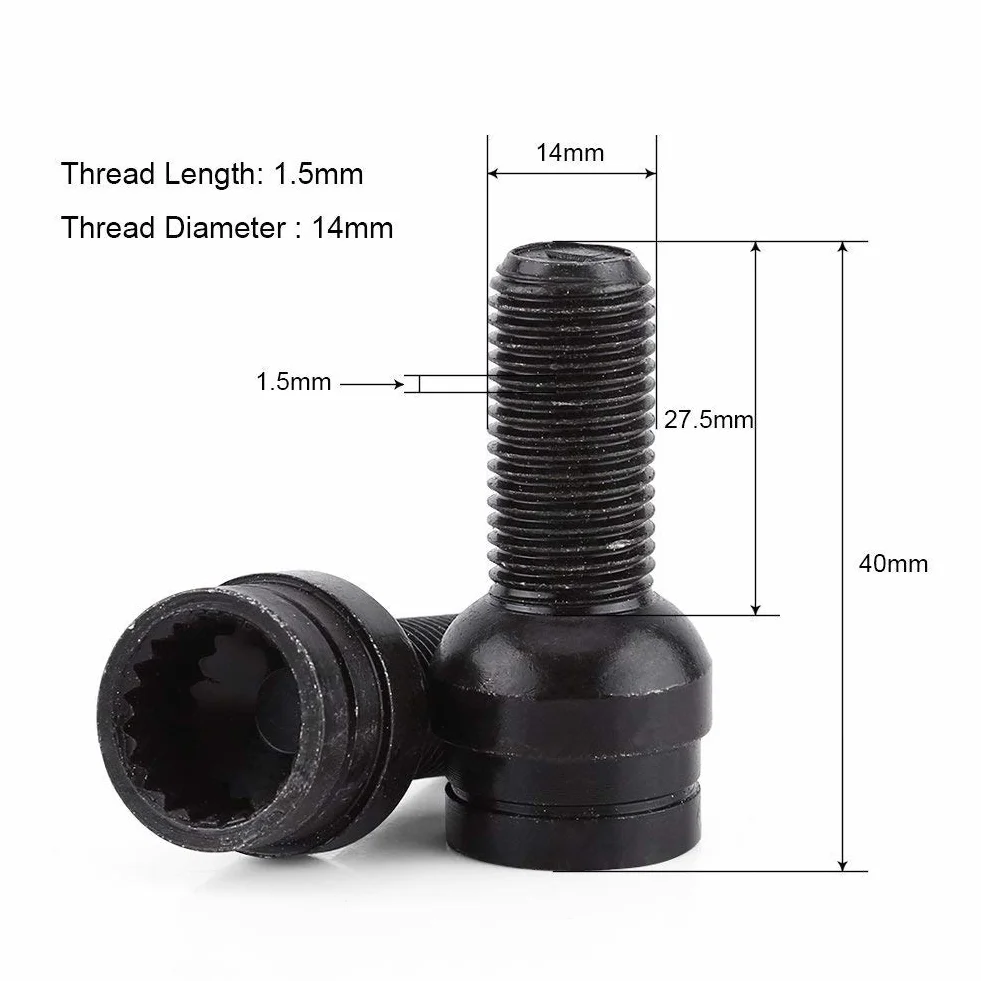 EBTOOLS do śrub kół vw bolt wheel, 4 1 x 1,5 mm stalowa śruba do koła i nakrętka zamka mocowana z kluczem
