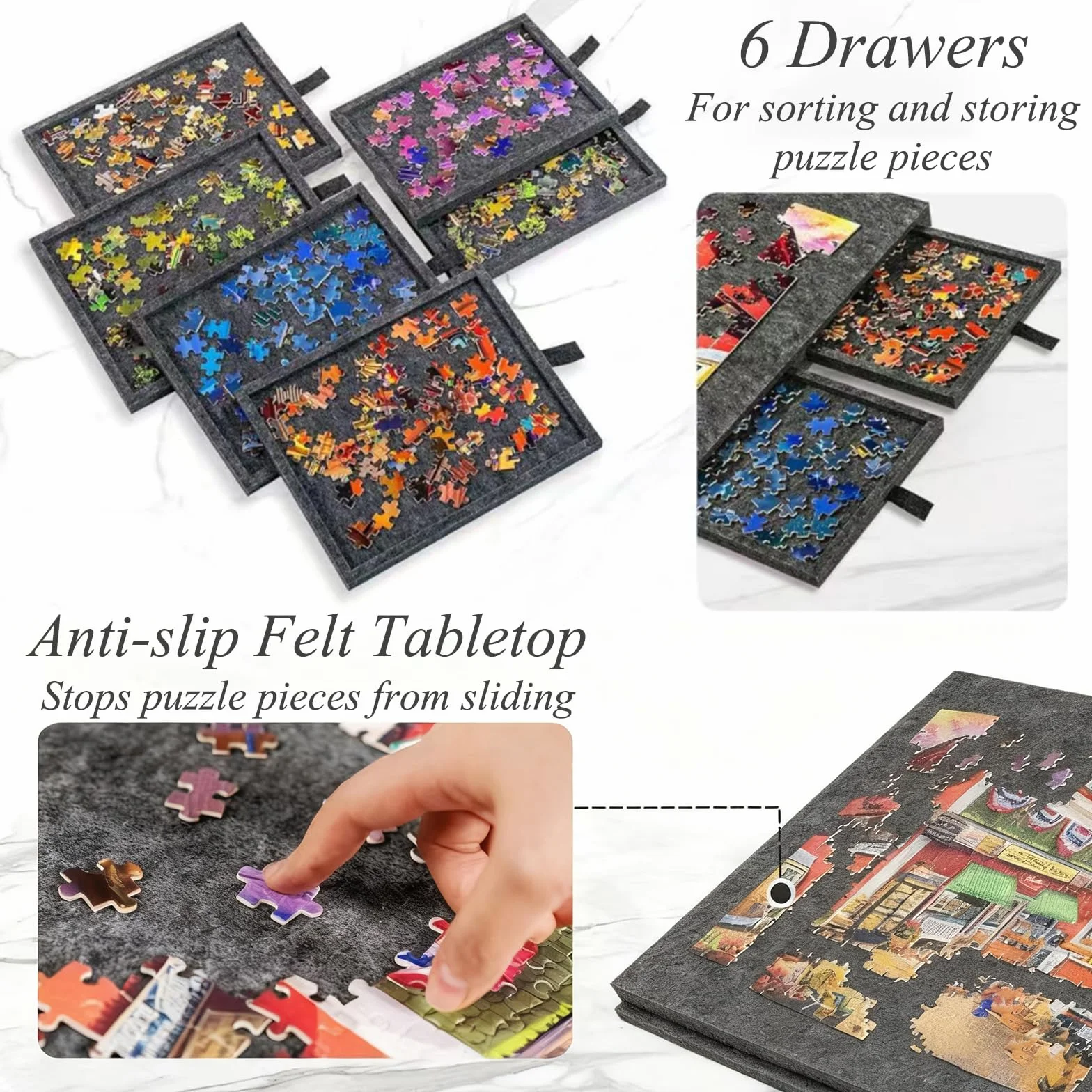 Puzzle Board Regulowany, uchylny stojak, duży przenośny stół do układania puzzli, filcowa powierzchnia z pokrywą zapewniającą bezpieczne przechowywanie i łatwe sortowanie, do 2000 sztuk gray