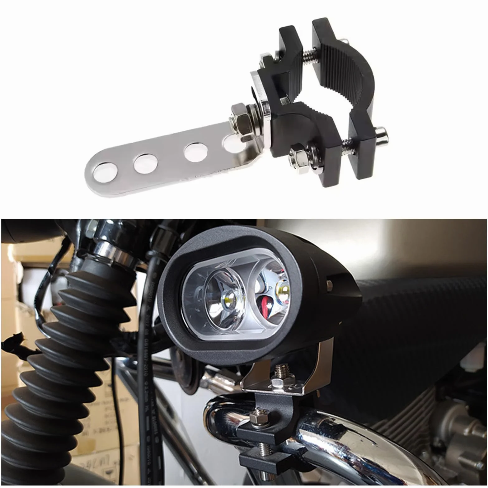 2 sztuki uchwytów na reflektory motocyklowe, uchwyt na okrągłą rurę, regulowany przedni widelec, uchwyt lampy, regulowany w zakresie 18-30 mm, do pojazdów terenowych, motocykli i skuterów