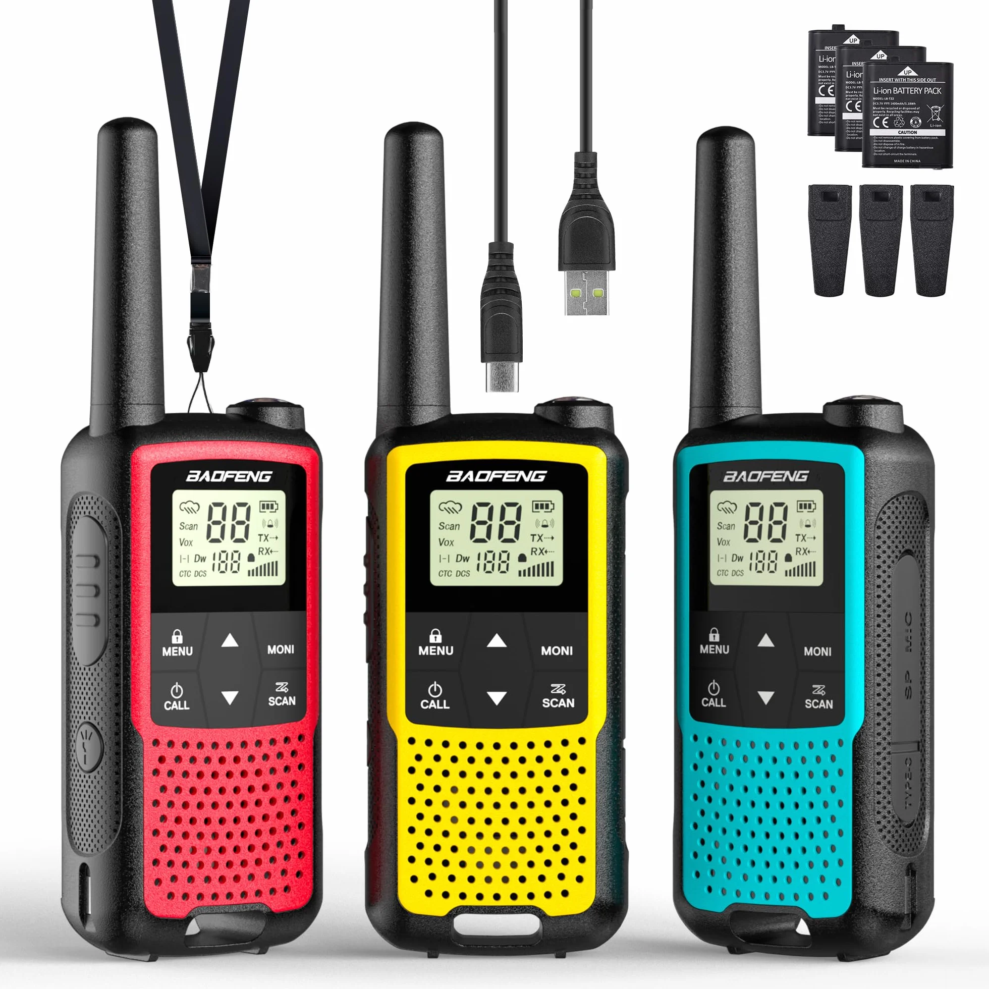 Baofeng BF-33C Walkie Talkie PMR446 dla dzieci, radiotelefony dalekiego zasięgu z ładowalnym akumulatorem, ładowanie USB-C, 16 kanałów, VOX, podwójne nasłuchiwanie, do zabawy na świeżym powietrzu i