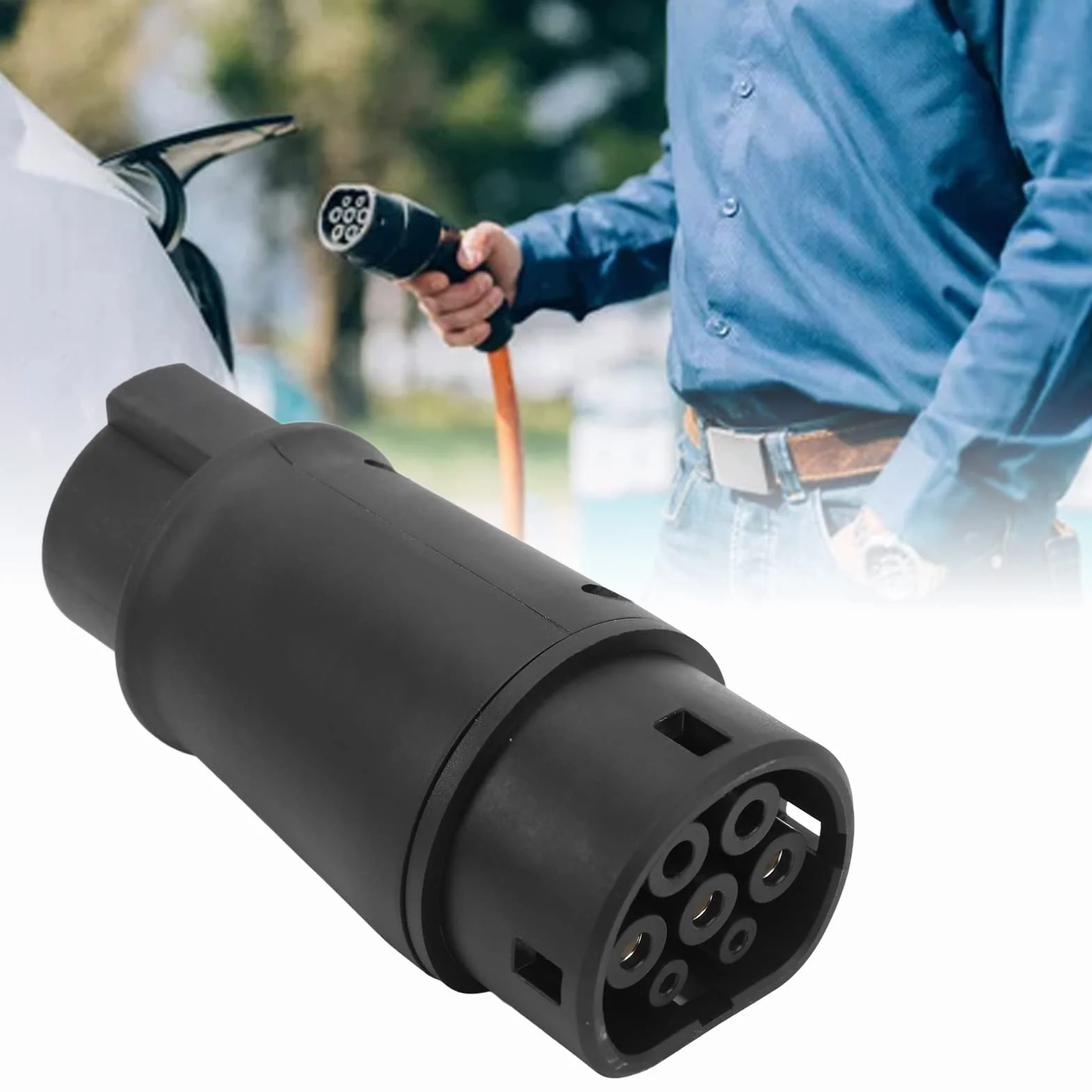 Aramox Adapter do ładowania pojazdów elektrycznych typu 1 do typu 2 Złącze EV 16-32A 220-250 V dla pojazdów standardowych od USA do UE