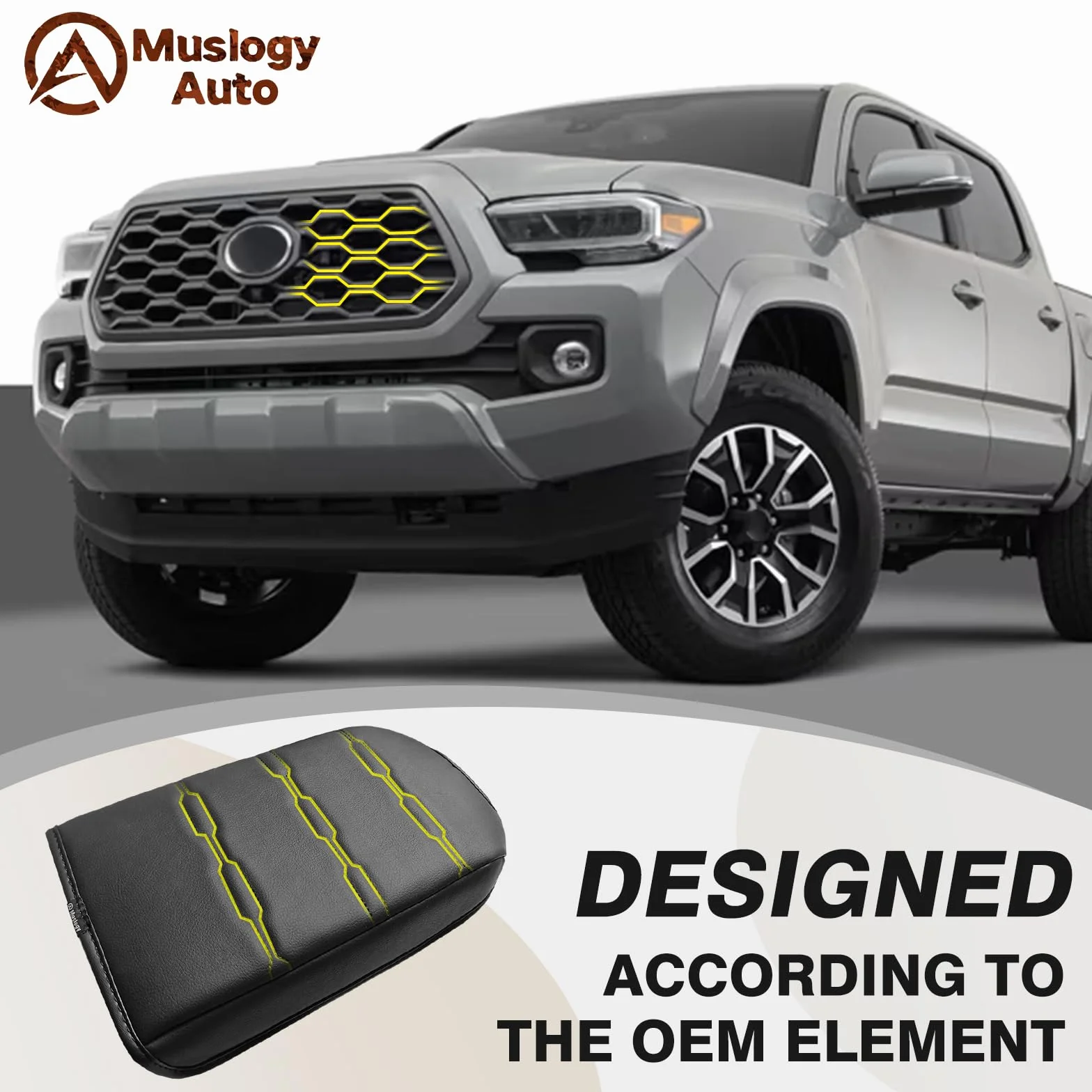 Muslogy Pokrowiec na podłokietnik konsoli środkowej, kompatybilny z Toyota Tacoma 2015-2023, komfortowy podłokietnik, poduszka, wegańska skóra, ochraniacz, regularny gruby
