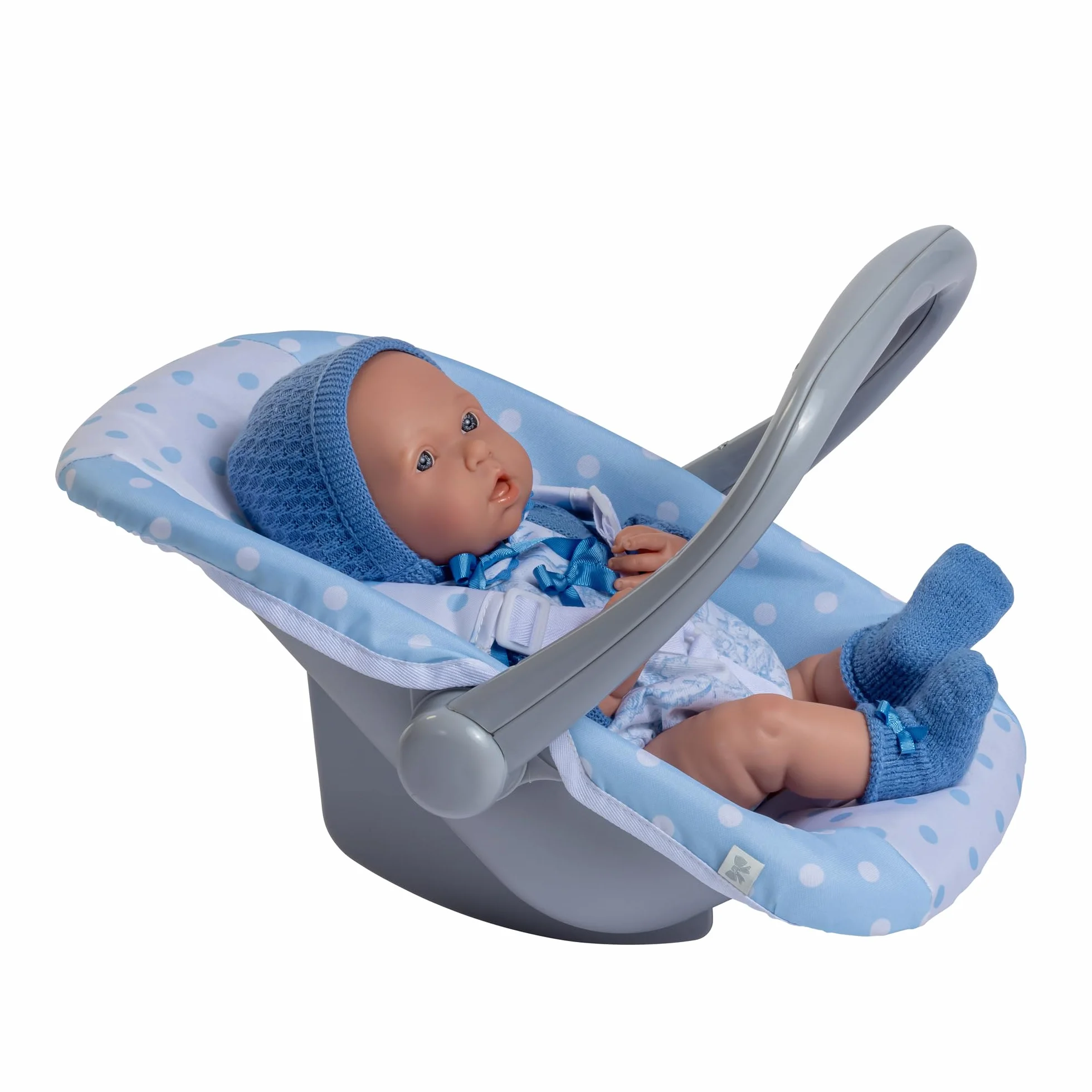 JC Toys - 2 w 1 Hamak i krzesło wielopozycyjne zdejmowane dla lalek do 45 cm, niebiesko-białe z kropkami, przenośny, lekki, zaprojektowany przez Berenguer Boutique, 3 lata