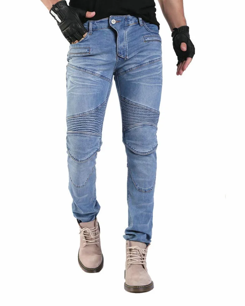 Męskie wyposażenie motocyklowe motocyklisty Denim spodnie dżinsowe Horn Cargo, niebieskie, 2XL