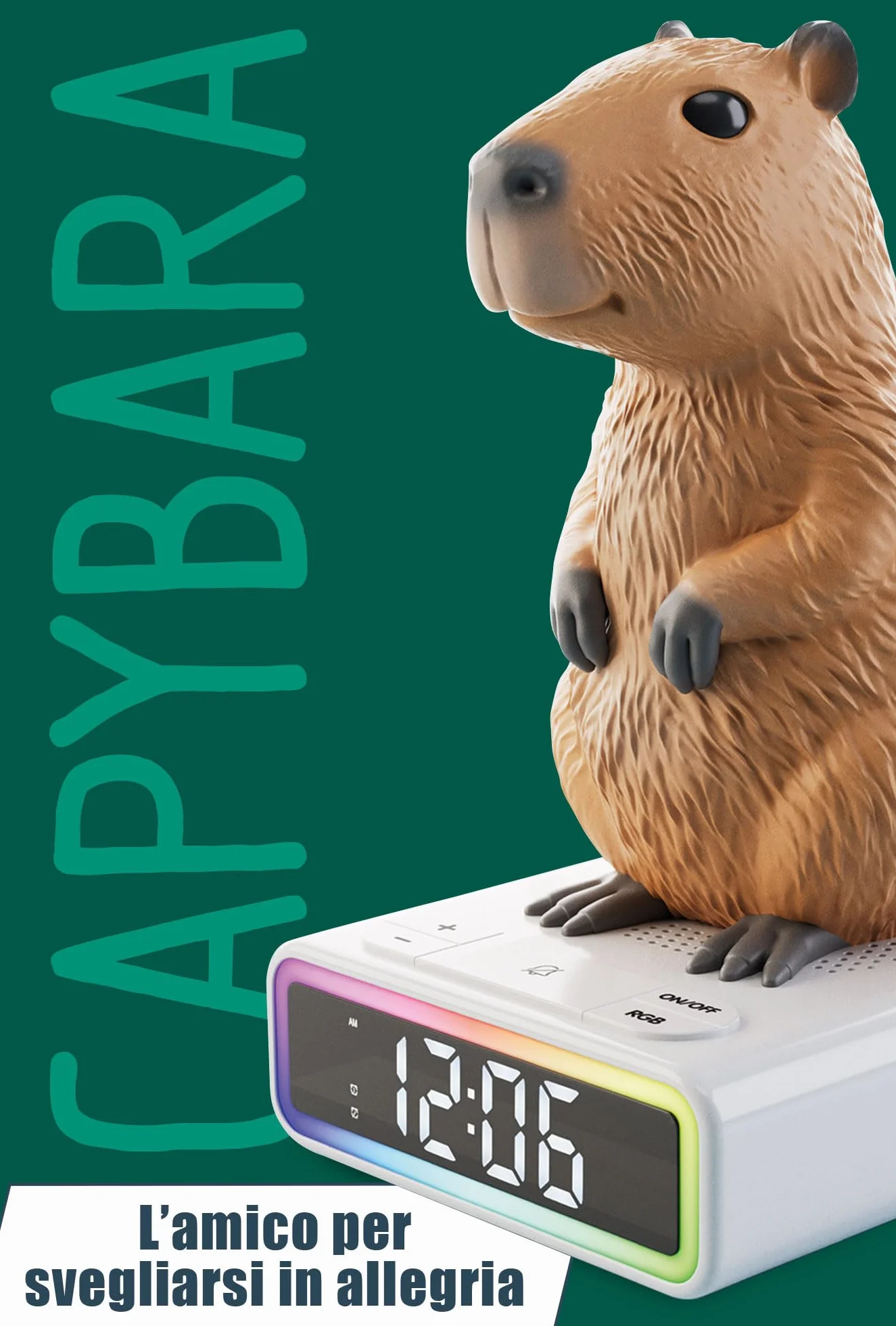Lisciani RAINY DAYS Capybara, cyfrowy budzik RGB LED, wielokolorowe nastrojowe światło, zabawne dzwonki, aktywność bez ekranu dla nastolatków od 12 lat, promuje autonomię i rytm