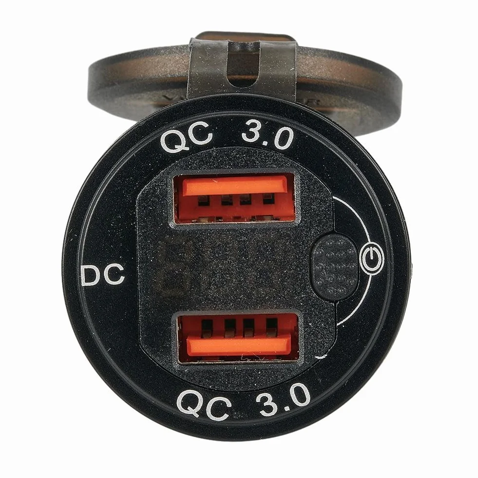 Ładowarka motocyklowa z dwoma portami USB i wyświetlaczem napięcia, obsługuje QC3 0 do urządzeń szybkiego ładowania (zielona)