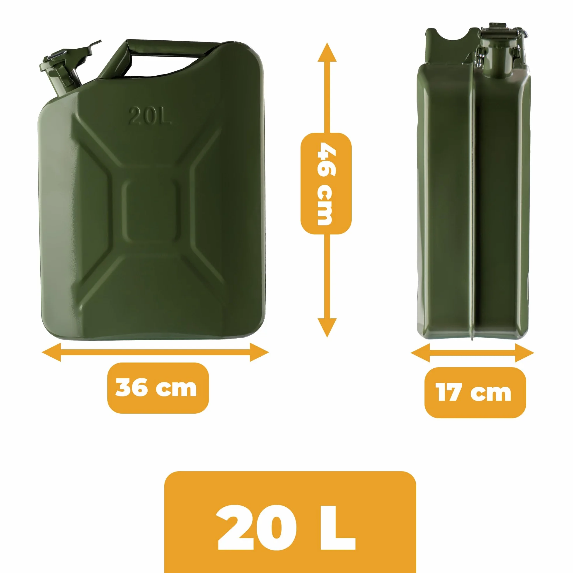 Kanister Metalowy 20L Na Paliwo Olej Benzynę Ciemnozielony 46x36x17 cm