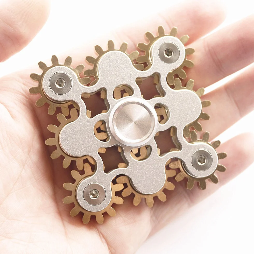 Fidget Spinner, figity Toys, 9 gear link lisse en acier inoxydable en laiton métallique avec roulements stables, durable mécaniquement mobile, Premium figity Toys - Argent