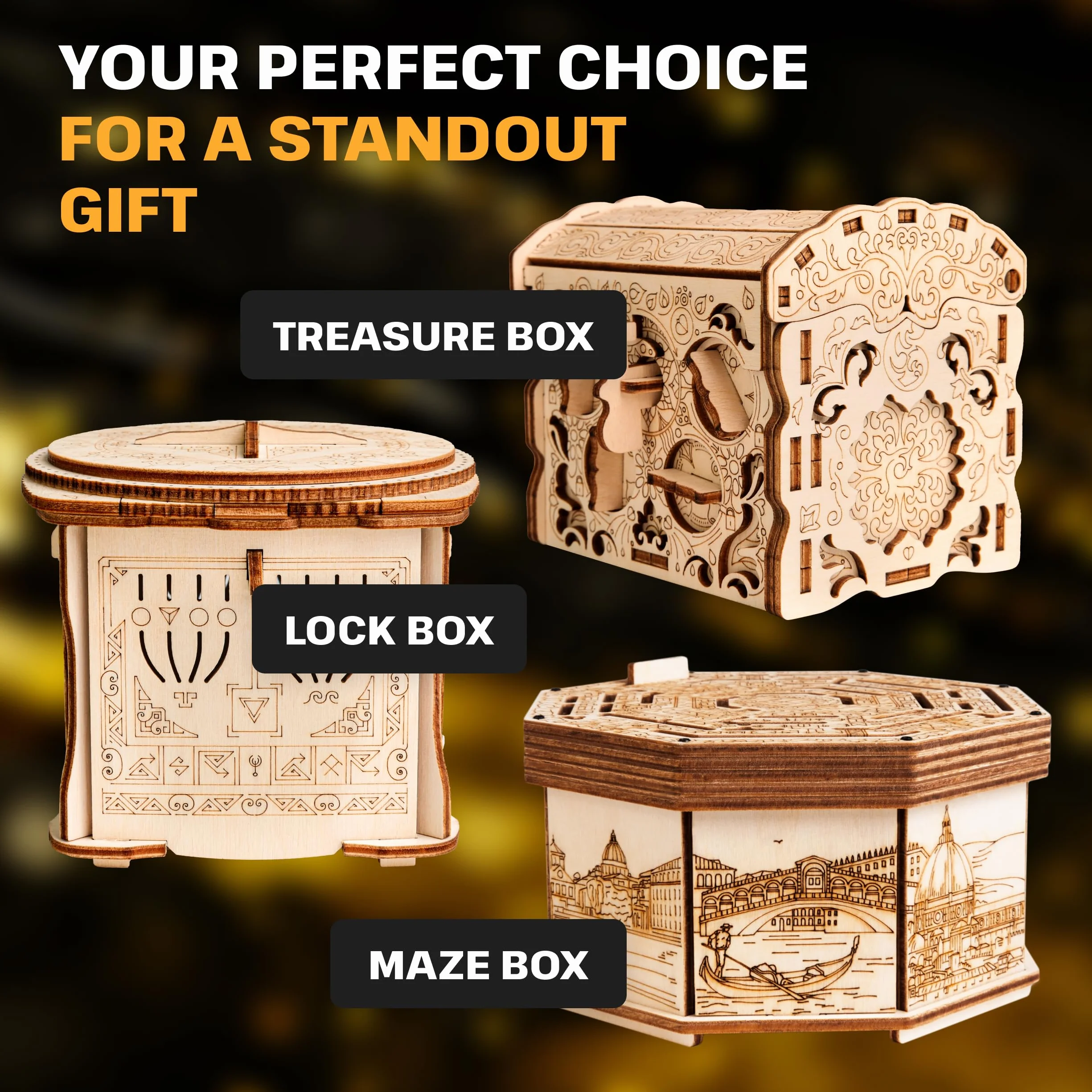 ESC WELT Wooden Secret Treasure Box Puzzle z drewna - kreatywne pudełko prezentowe na pieniądze, bony, karty podarunkowe - drewniane pudełko 3D - pudełko prezentowe dla młodzieży i dorosłych -