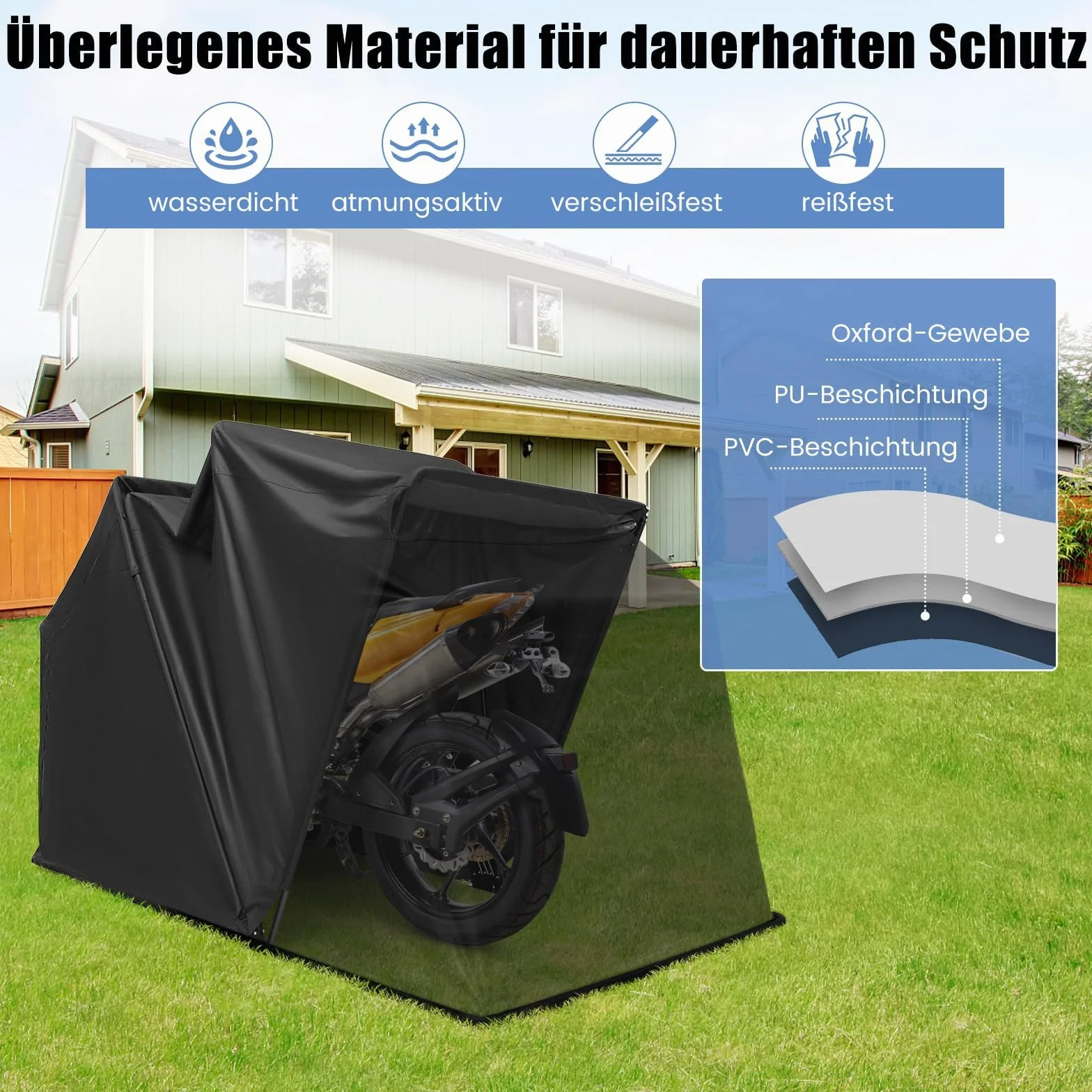 COSTWAY Garaż namiotowy na motocykl, 342 x 137 x 190 cm, plandeka na motocykl z tkaniny Oxford z metalową ramą, wodoszczelna, odporna na warunki atmosferyczne, do użytku na zewnątrz