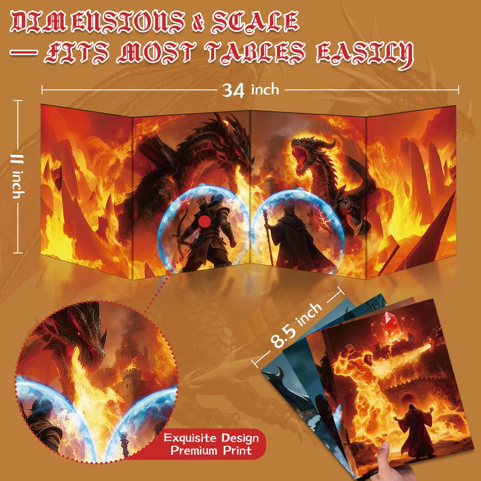 Byhoo Ekran DM 2 sztuki do D&D 5E – Epic Themes akcesoria DND, wodoodporne, wielokrotnego użytku, potrójnie składany, przenośny, format A4, kompatybilny z zasadami rdzenia 5E